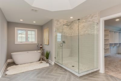 Glass Shower with Built-In Shelves